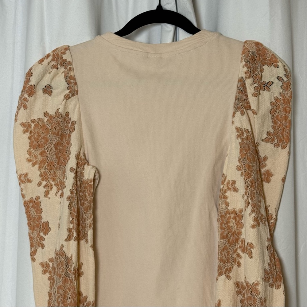 Dolan Left Coast Lace Puff Sleeve Ribbed Knit Top Women’s Small Cream Tan - Picture 9 of 12